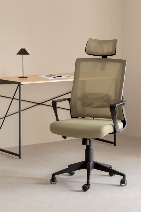 Chaise de bureau avec roulettes et appui-tête Teill Black - Vert Bambou