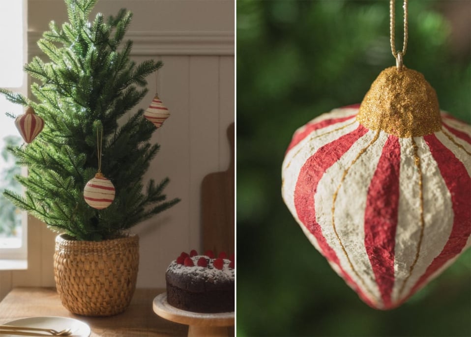 Ensemble de 3 décorations de Noël artisanales en papier mâché Grisen
