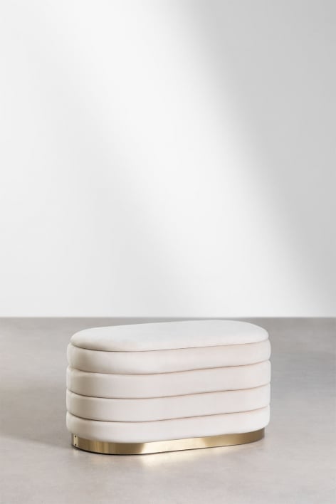 Banc de rangement en velours Bradford - Blanc Cassé