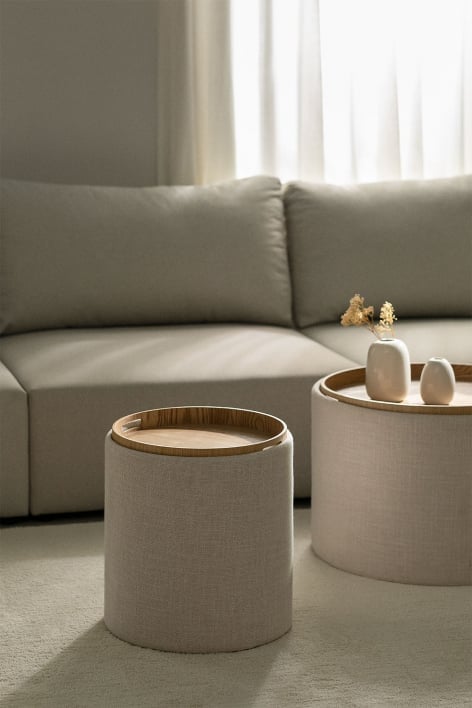 Table d'appoint ronde rembourrée Berkeleni avec plateau et rangement, Ø40 cm