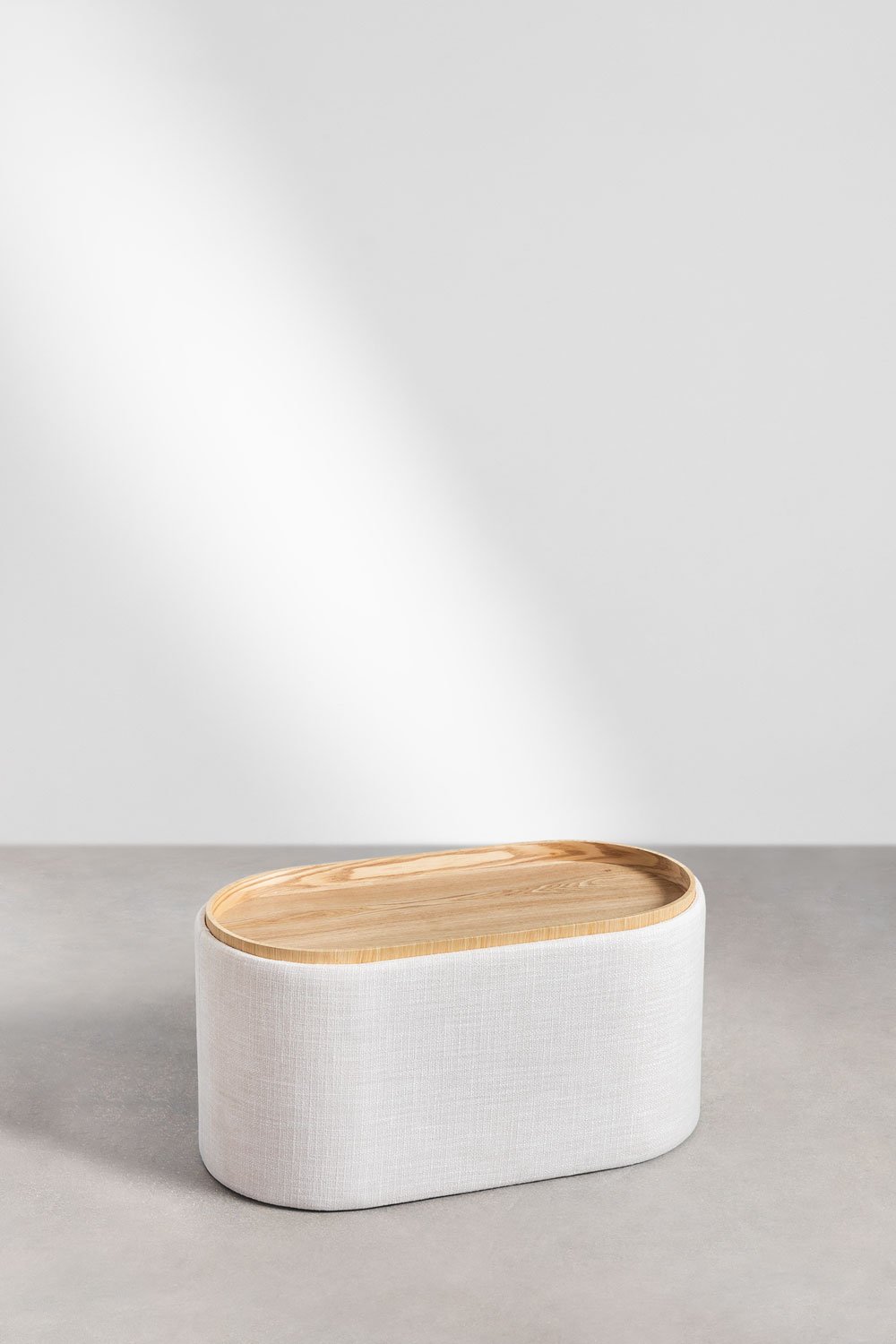 Table basse ovale 75x40 cm avec plateau et rangement tapissée Berkeleni, image de la galerie 3