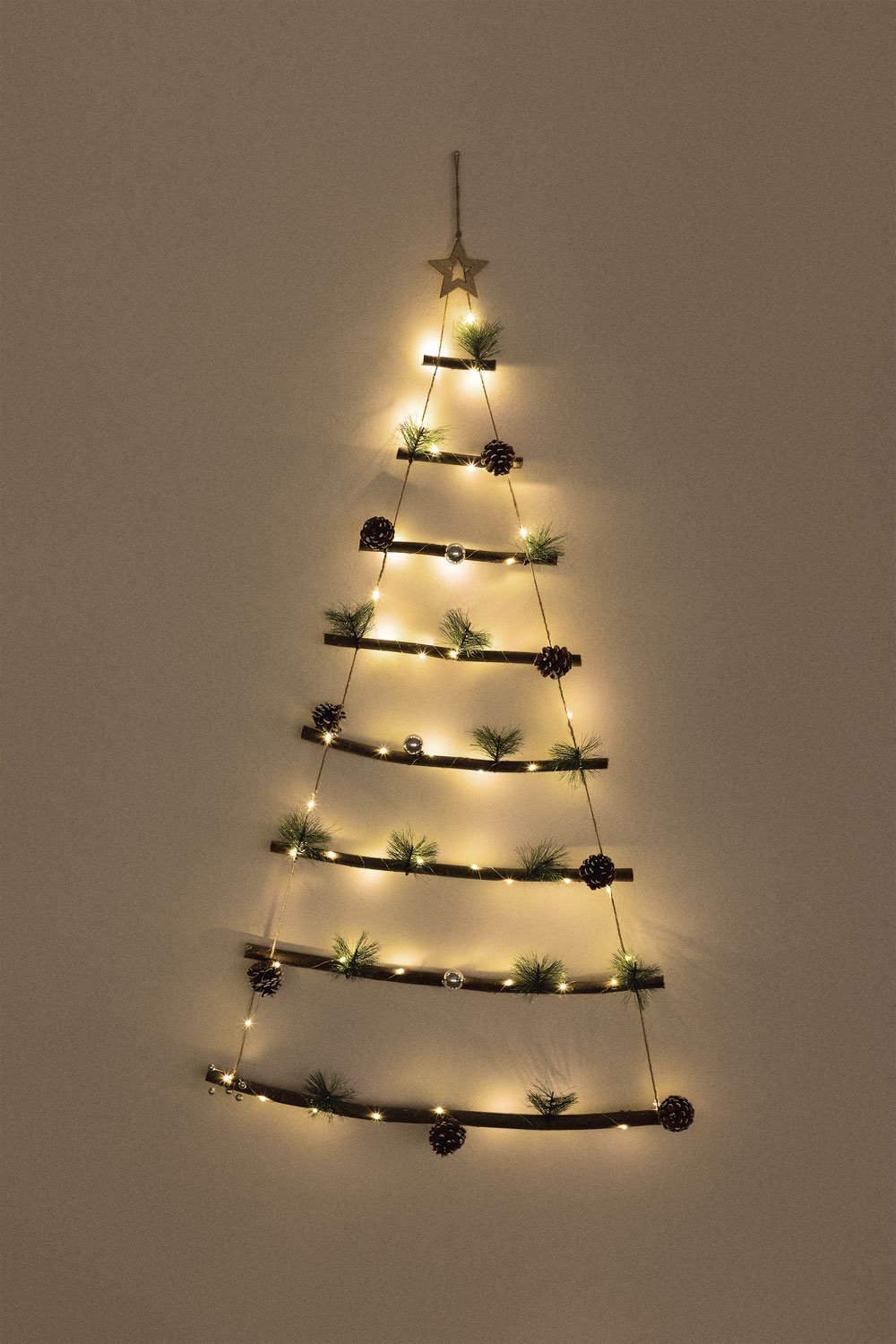 Arbre Mural en brindille de Noël de 80 cm de Haut,avec lumières LED à Piles