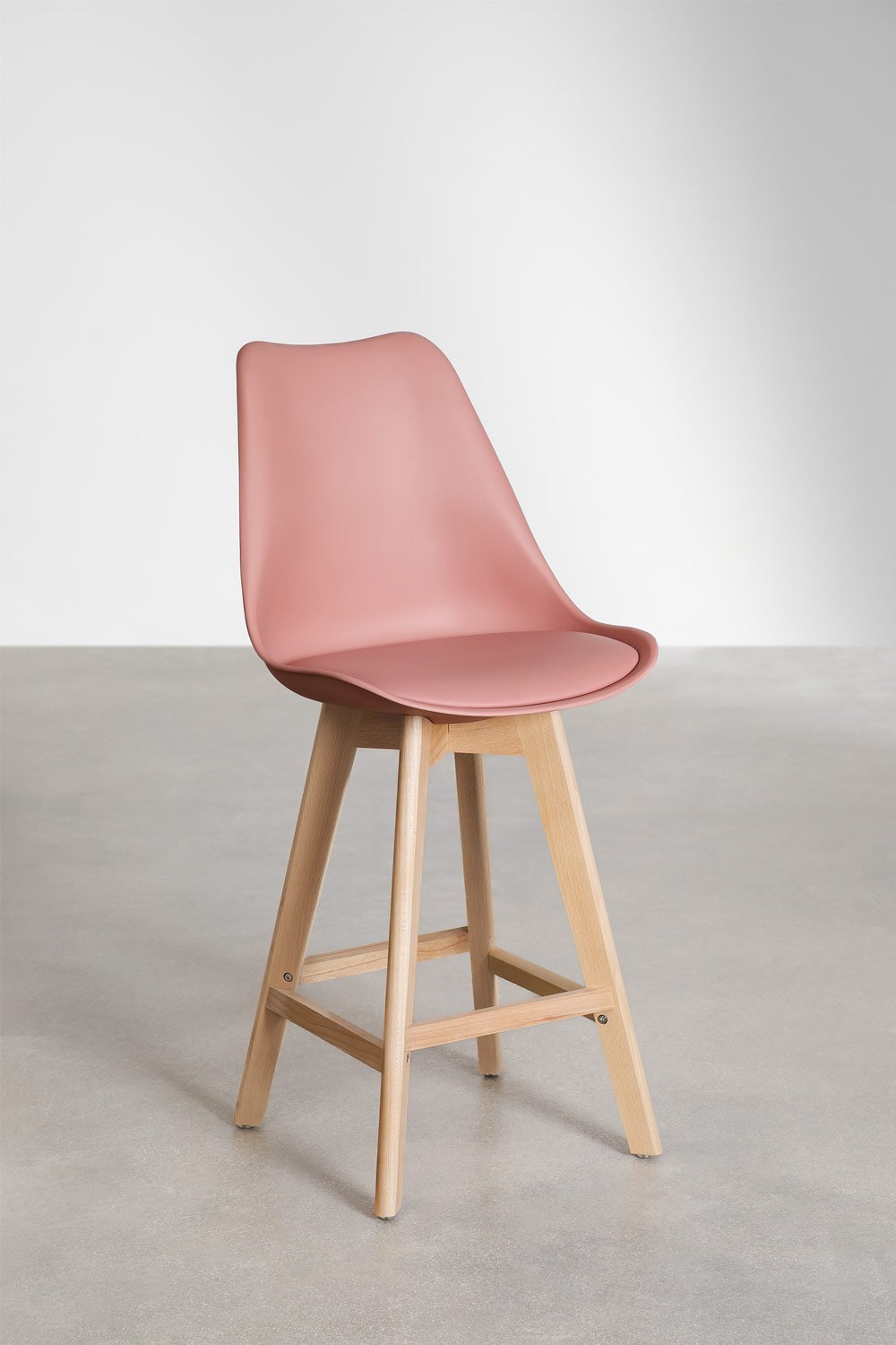Tabouret haut 65 cm avec coussin en similicuir rose vin Nordic, image de la galerie 1