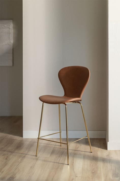 Tabouret haut 65 cm en similicuir camel et pieds en fer doré Uit - Camel