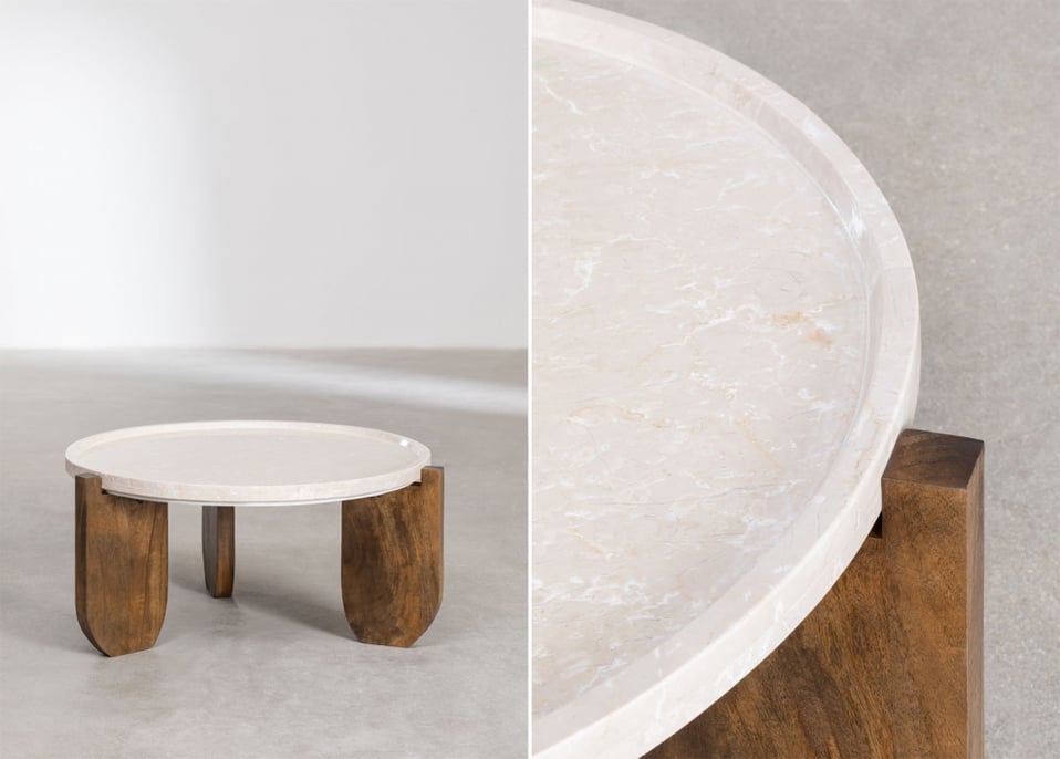 Table basse en marbre et bois de manguier Xantten
