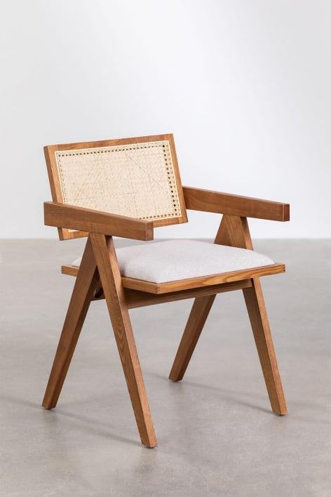 Chaise de salle à manger en bois de frêne rembourrée avec accoudoirs Lali