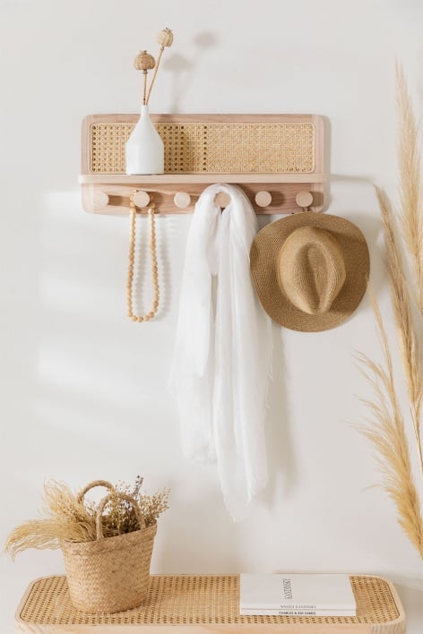 Porte-manteau mural avec étagère en rotin Riley