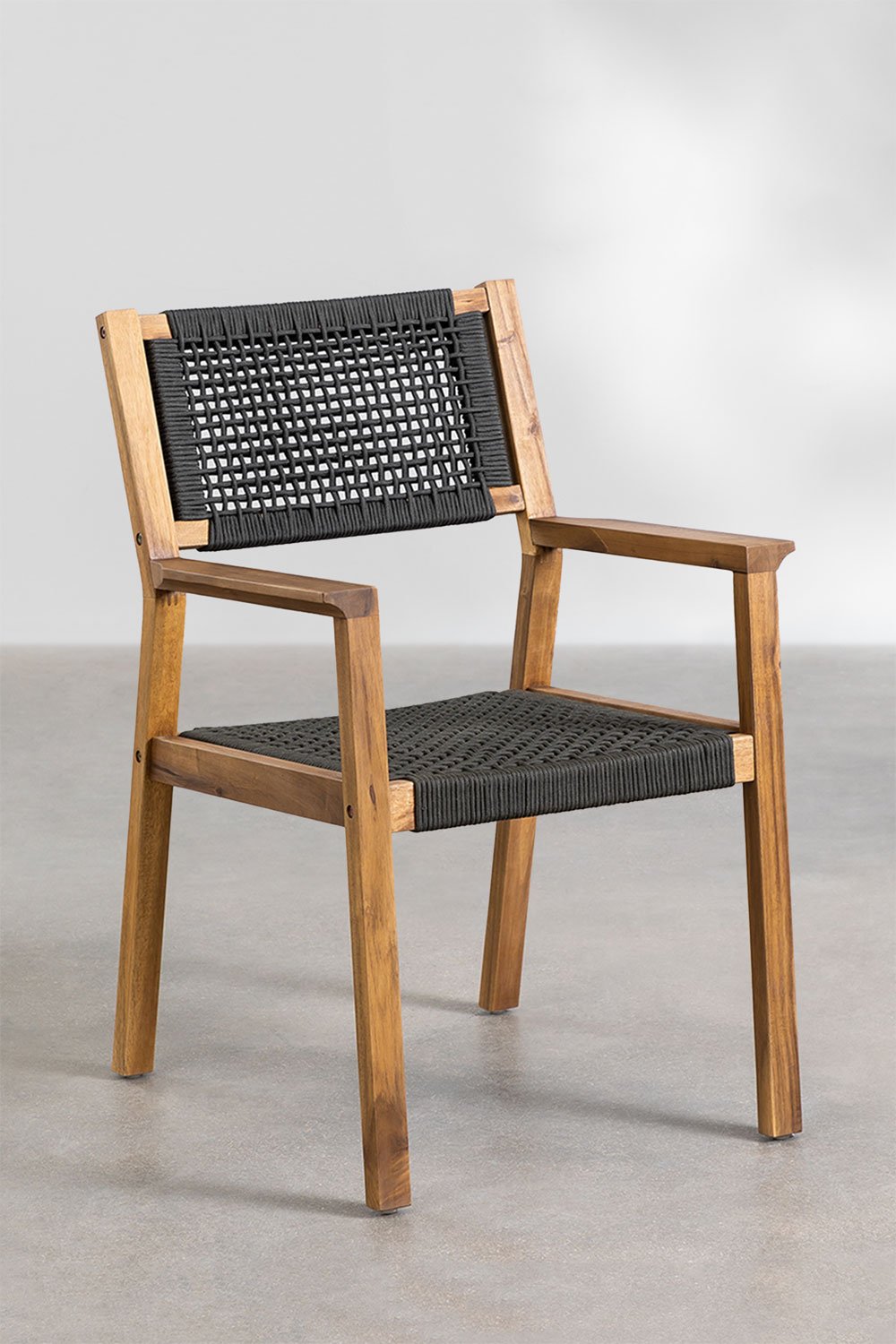 Chaise de salle à manger en bois d'acacia et corde tressée avec accoudoirs Tenay Square, image de la galerie 4