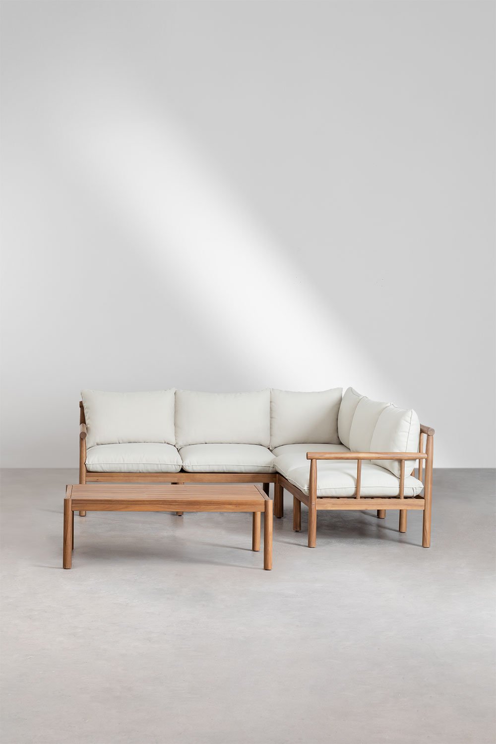 Salon de jardin avec canapé d'angle 5 places et table basse en bois d'acacia Melvin , image de la galerie 2