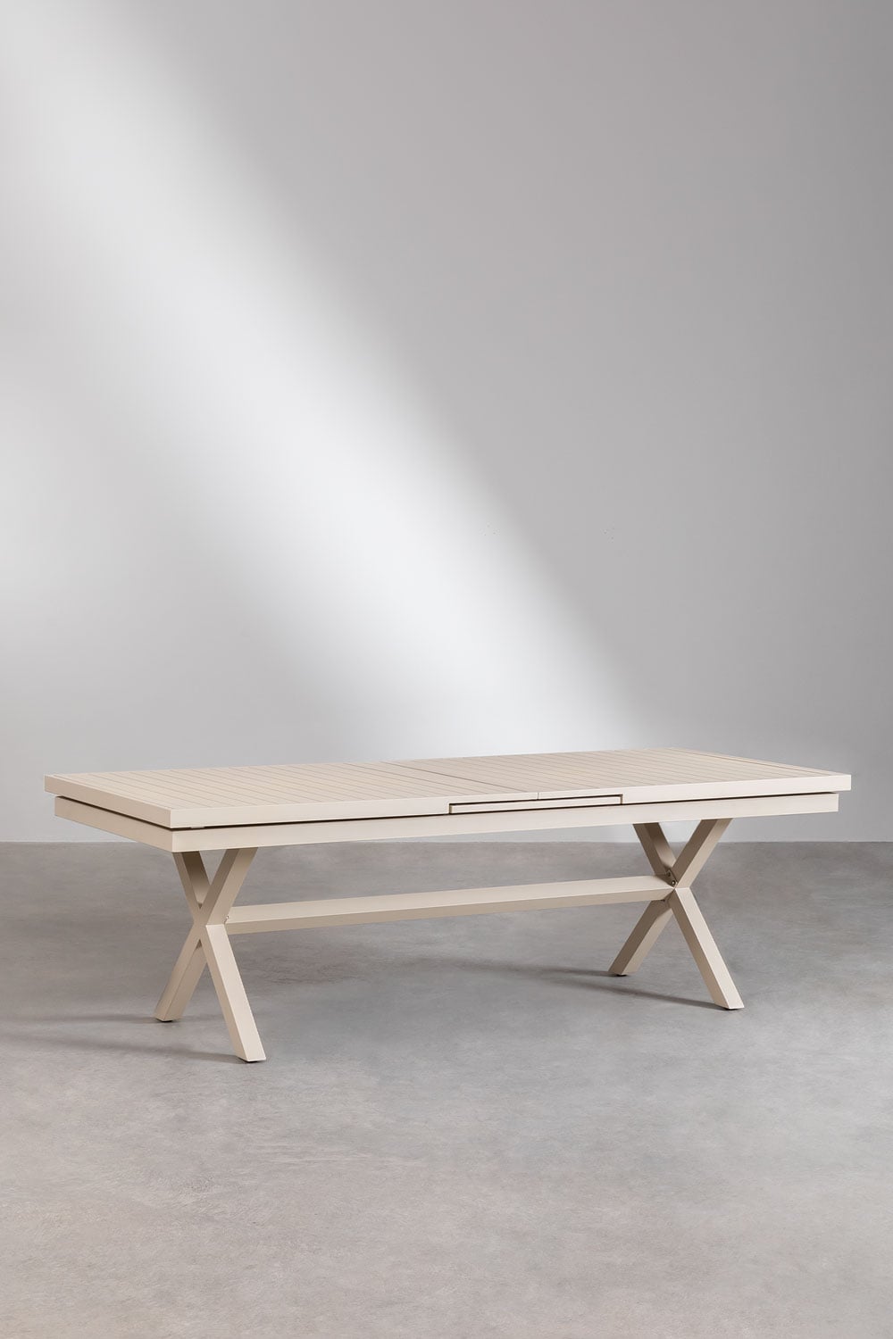 Set de table rectangulaire extensible 240-300x100 cm et 10 chaises de jardin empilables avec accoudoirs en aluminium Karena, image de la galerie 3