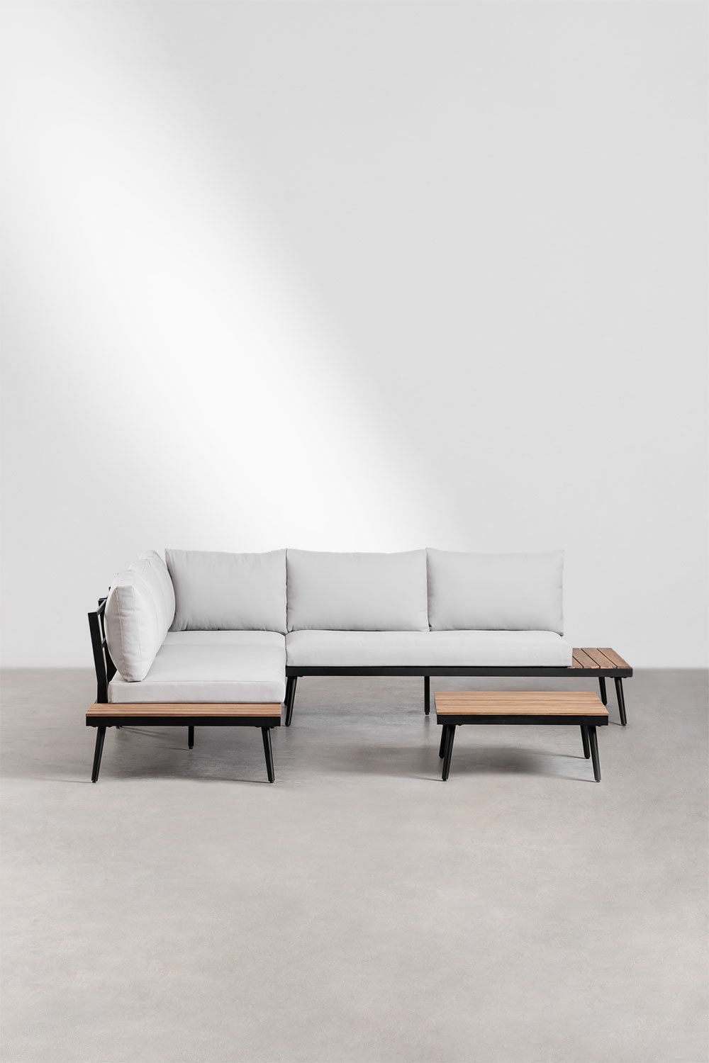 Ensemble de jardin avec canapé d'angle 4 places et table basse en aluminium et bois d'acacia Kalen, image de la galerie 2