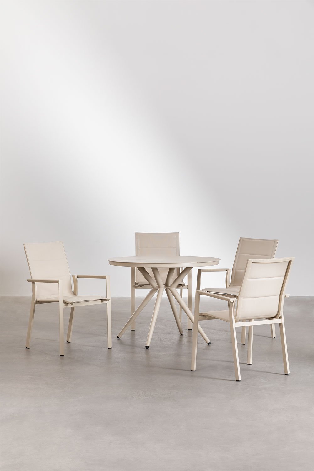 Ensemble table ronde (Ø100 cm) Valérie et 4 chaises de jardin empilables en aluminium Karena, image de la galerie 2