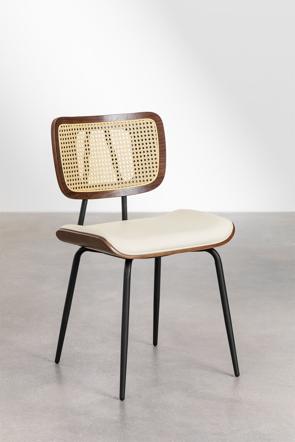 Pack de 2 chaises de salle à manger en bois, rotin et similicuir Raysa, image de la galerie 1