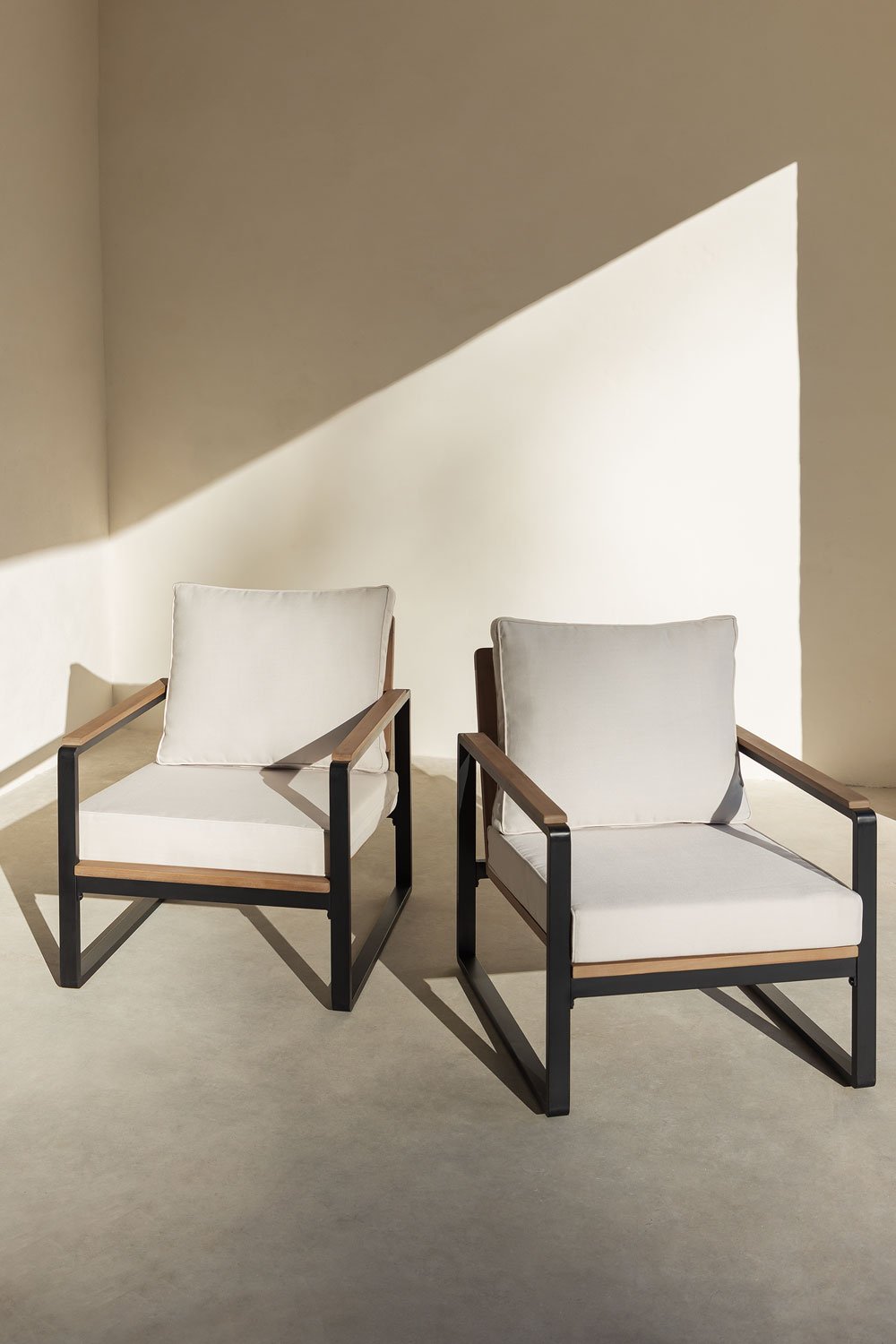 Pack de 2 fauteuils de jardin Giselle en aluminium et bois d'acacia, image de la galerie 1