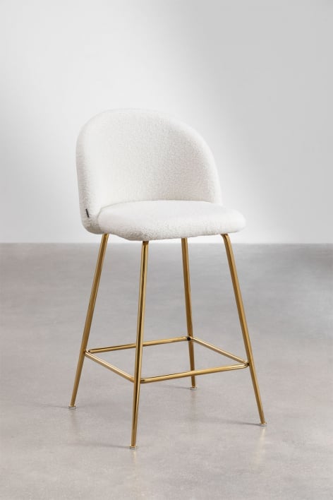 Tabouret haut 65 cm en peau de mouton blanche et pieds dorés Kana Design