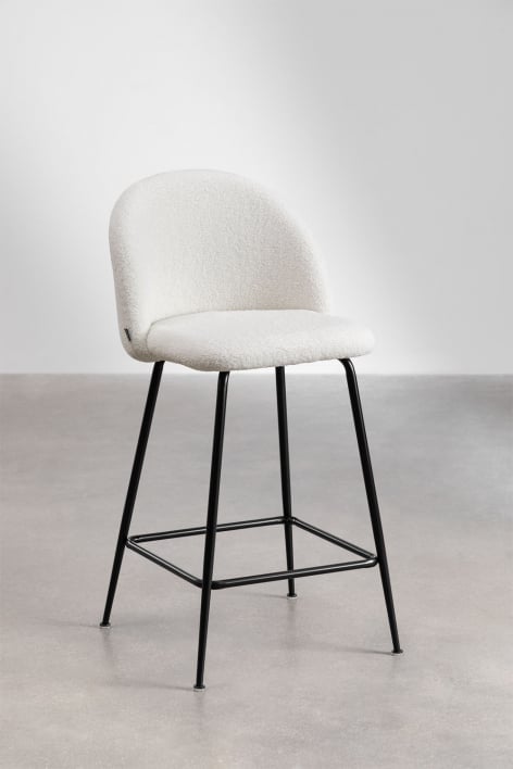 Tabouret haut 65 cm en fausse peau de mouton blanc et pieds noirs Kana Design - Blanc