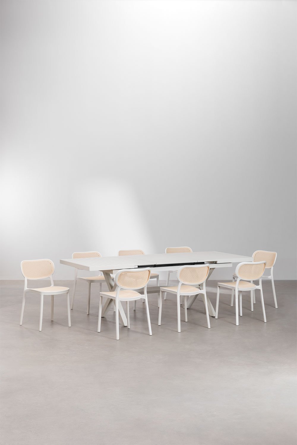 Ensemble table de jardin rectangulaire extensible en aluminium (180-240x90 cm) Karena et 8 chaises de jardin Omara, image de la galerie 1