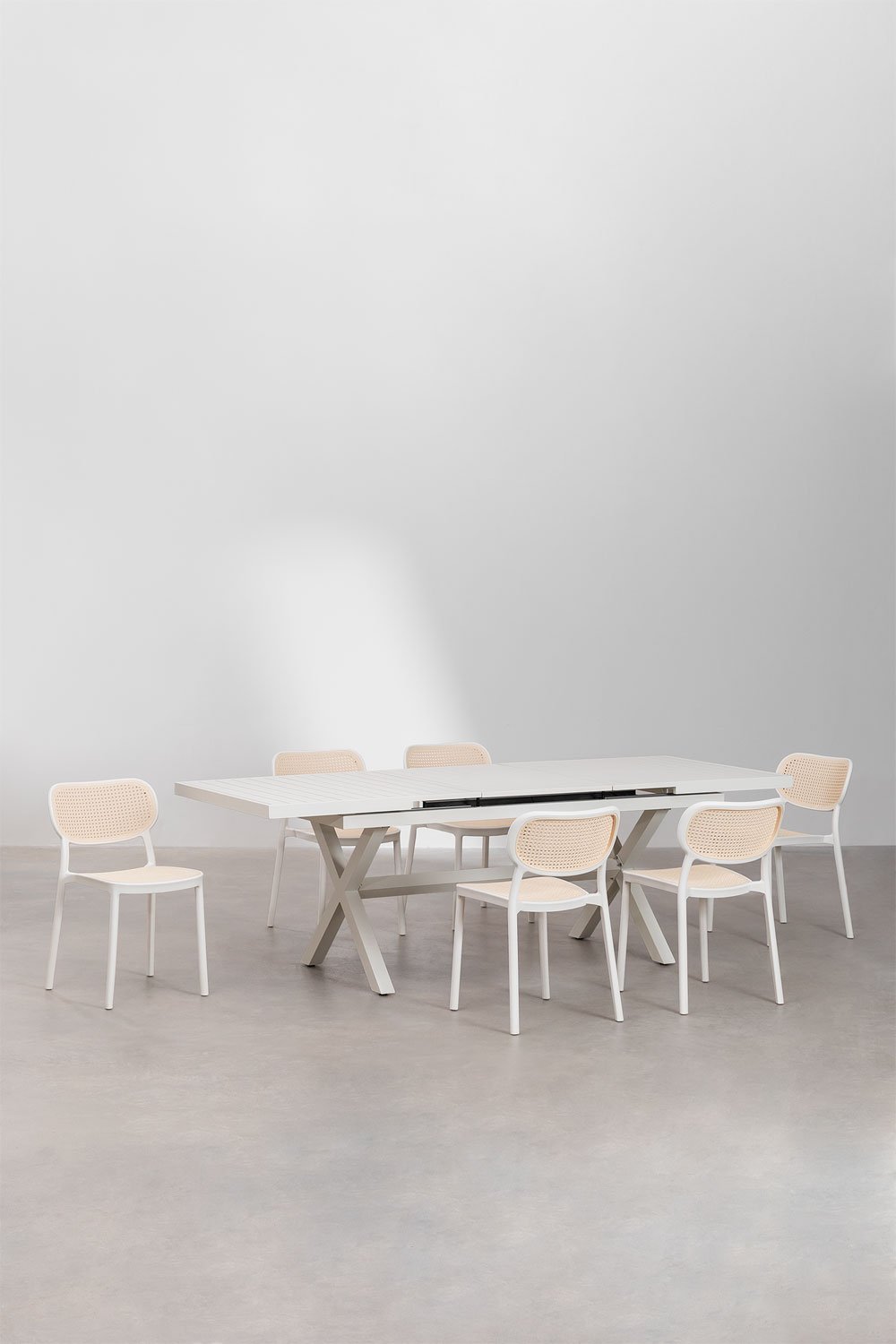 Ensemble table de jardin rectangulaire extensible en aluminium (180-240x90 cm) Karena et 6 chaises de jardin Omara, image de la galerie 1
