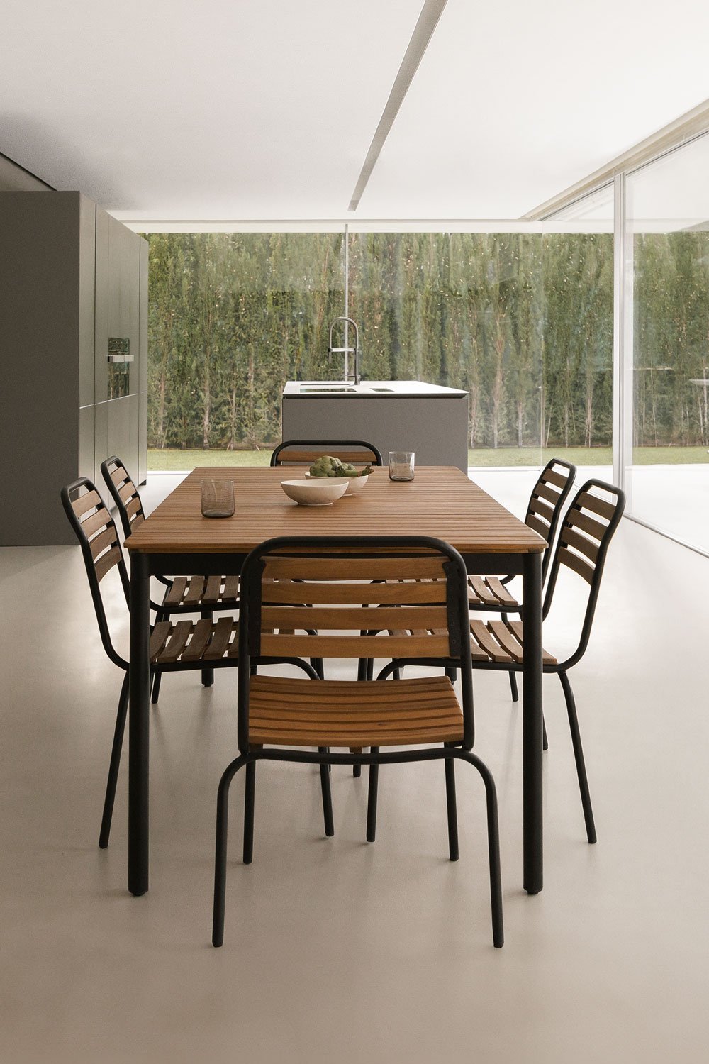 Table à manger rectangulaire en acier et bois d'acacia (160x90 cm) Artus, image de la galerie 1