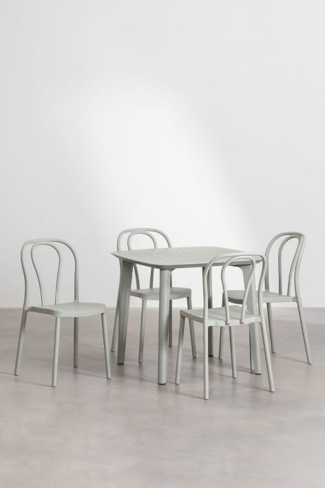 Ensemble de table carrée en polyéthylène (85x85 cm) Scand et 4 chaises de jardin empilables Mizzi