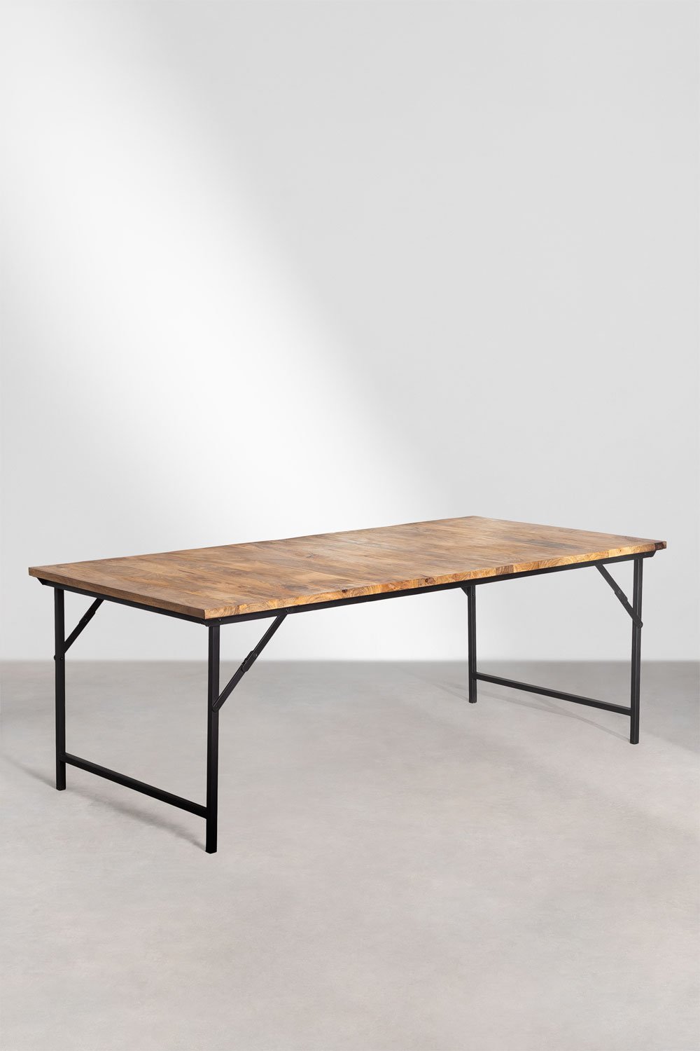 Table à manger pliante rectangulaire en manguier et métal (200x100 cm) Fer, image de la galerie 1