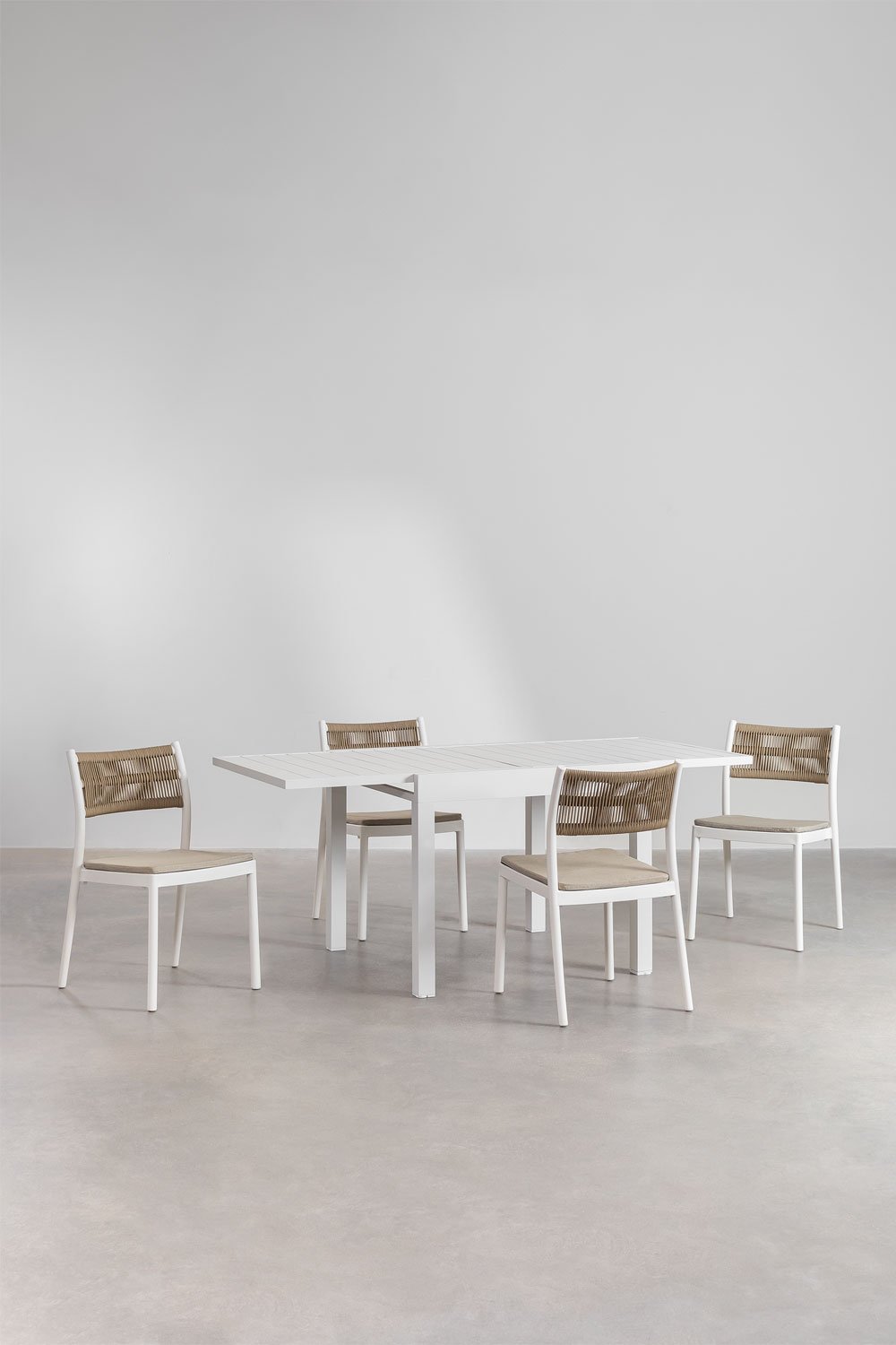 Ensemble table rectangulaire extensible en aluminium Starmi (90-180x90 cm) et 4 chaises de jardin empilables Favila, image de la galerie 2