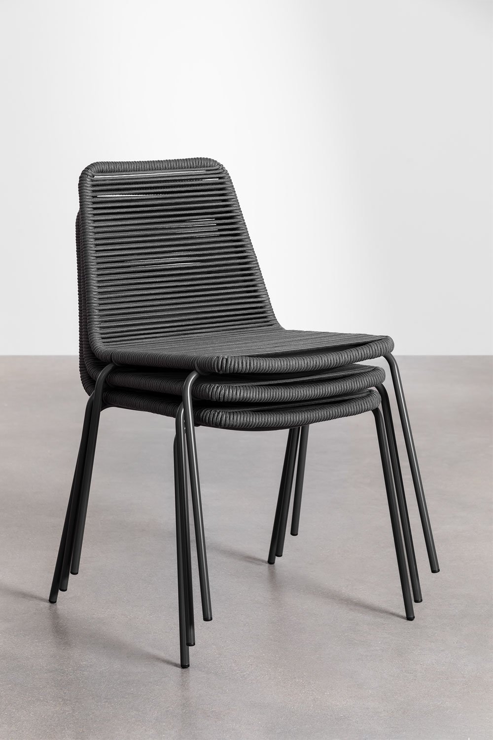 Pack de 4 chaises de jardin empilables en fer et corde tressée Mileyd, image de la galerie 8