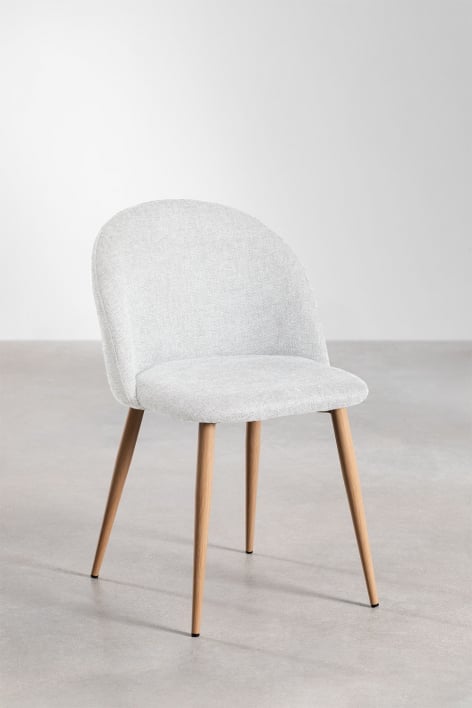 Chaise de salle à manger rembourrée et en acier Kana - Tissu Blanc Cassé