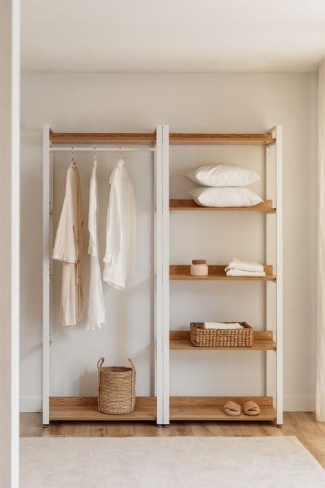 Armoire Modulaire Ouverte de 2 Pièces avec Portant et Étagère en Acier et Bois Ariaster