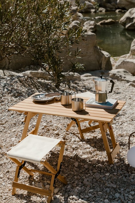 Table d'Appoint de Camping Pliable Rectangulaire en Bois de Hêtre (80x48 cm) Sahara