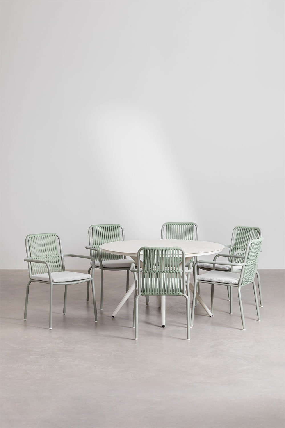 Ensemble table ronde Valerie (Ø125 cm) et 6 chaises de jardin Alberta en aluminium avec accoudoirs, image de la galerie 2