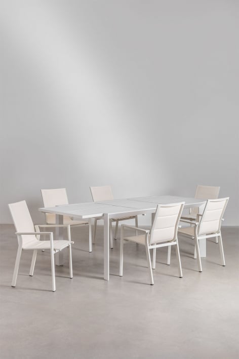 Ensemble table rectangulaire extensible en aluminium Starmi (180-240x100 cm) et 6 chaises de jardin empilables en aluminium Kare