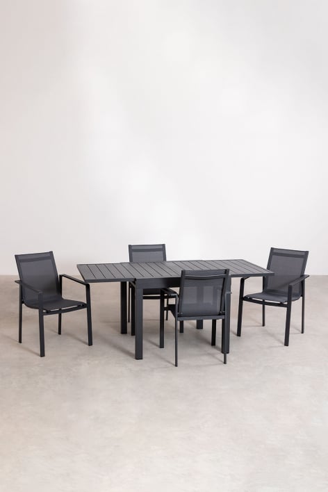 Ensemble table extensible rectangulaire en aluminium (90-180x90 cm) Starmi et 4 chaises d'extérieur Eika