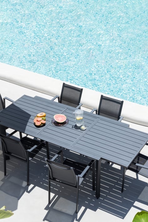 Ensemble table extensible rectangulaire en aluminium (180-240x100 cm) Starmi et 6 chaises de jardin Eika