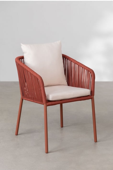 Chaise de jardin classique Arhiza avec accoudoirs en aluminium et corde tressée - Rouge Tuile