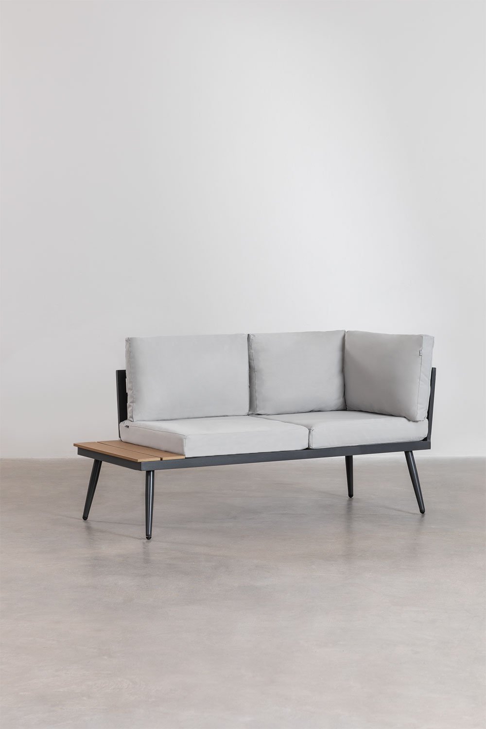 Salon de jardin avec canapé d'angle 4 places et table basse en aluminium et bois Nadi, image de la galerie 6