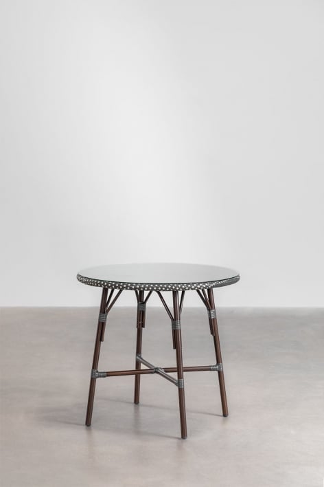 Table à manger ronde en aluminium et rotin synthétique (Ø80 cm) Brielle Bistro