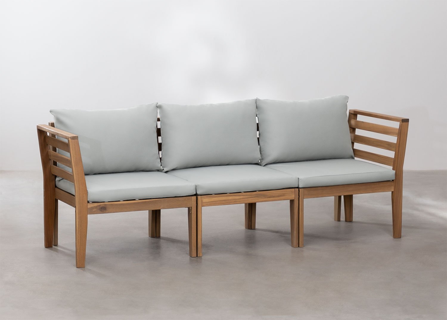 Canapé de jardin modulable 3 pièces Filips avec accoudoirs en bois d'acacia                 , image de la galerie 2