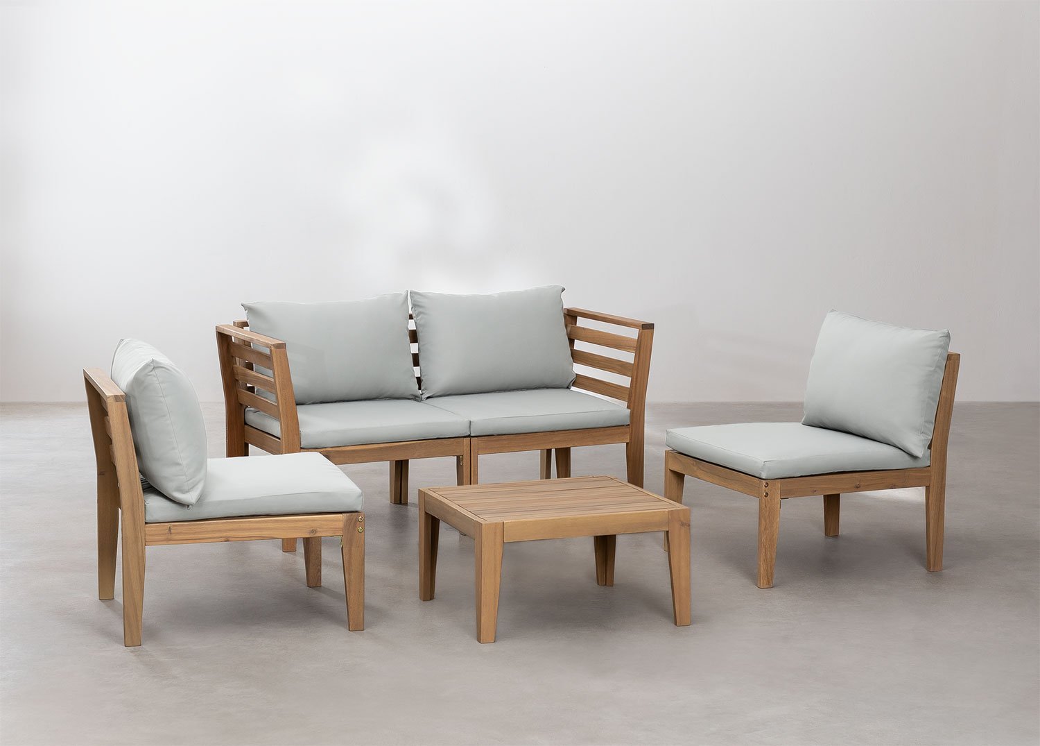 Salon de jardin avec canapé modulable 4 pièces avec accoudoirs et table basse en bois d'acacia Filips        , image de la galerie 2