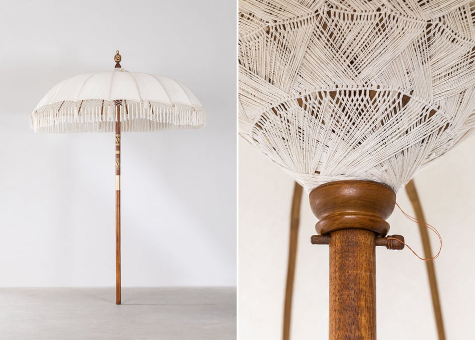 Parasol Ø186 cm en tissu Orongo et bois
