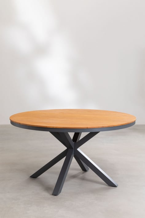 Table de Jardin Ronde en Aluminium et Bois d'Eucalyptus Archer