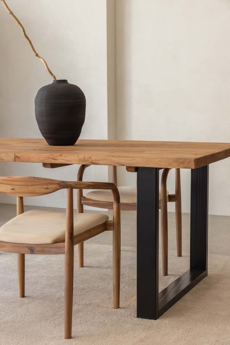 Table à manger rectangulaire 200x100 cm en bois d'acacia et acier Milet