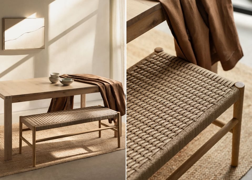 Banc Mara en chêne et corde tressée