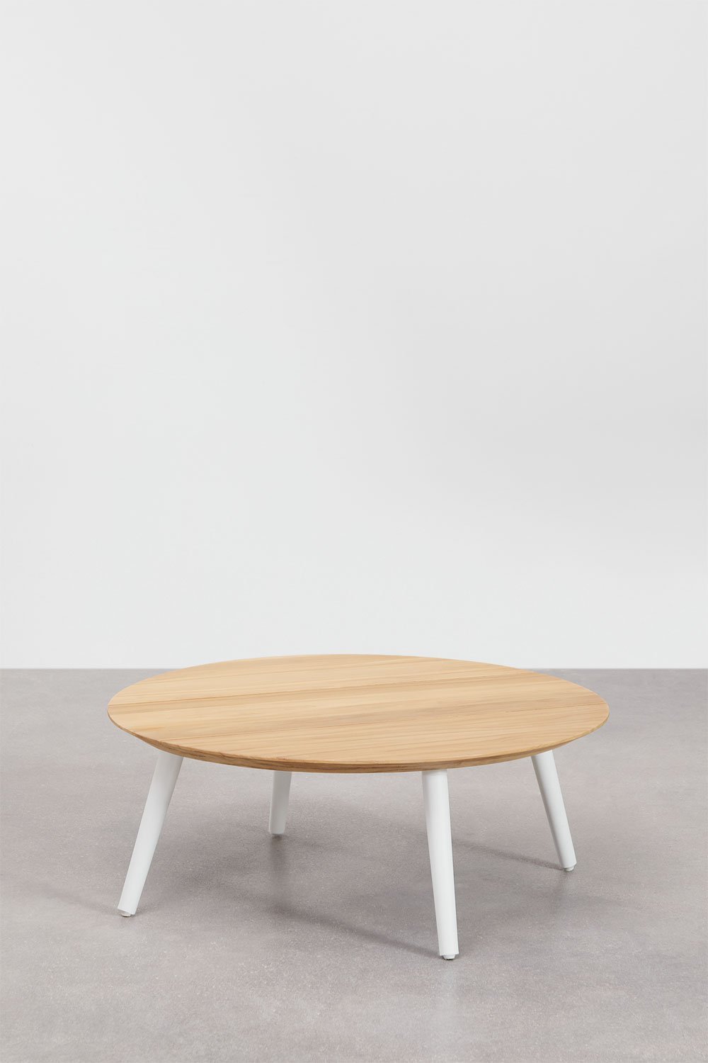 Table basse de jardin ronde en bois de teck et aluminium (Ø80 cm) Salbury, image de la galerie 1