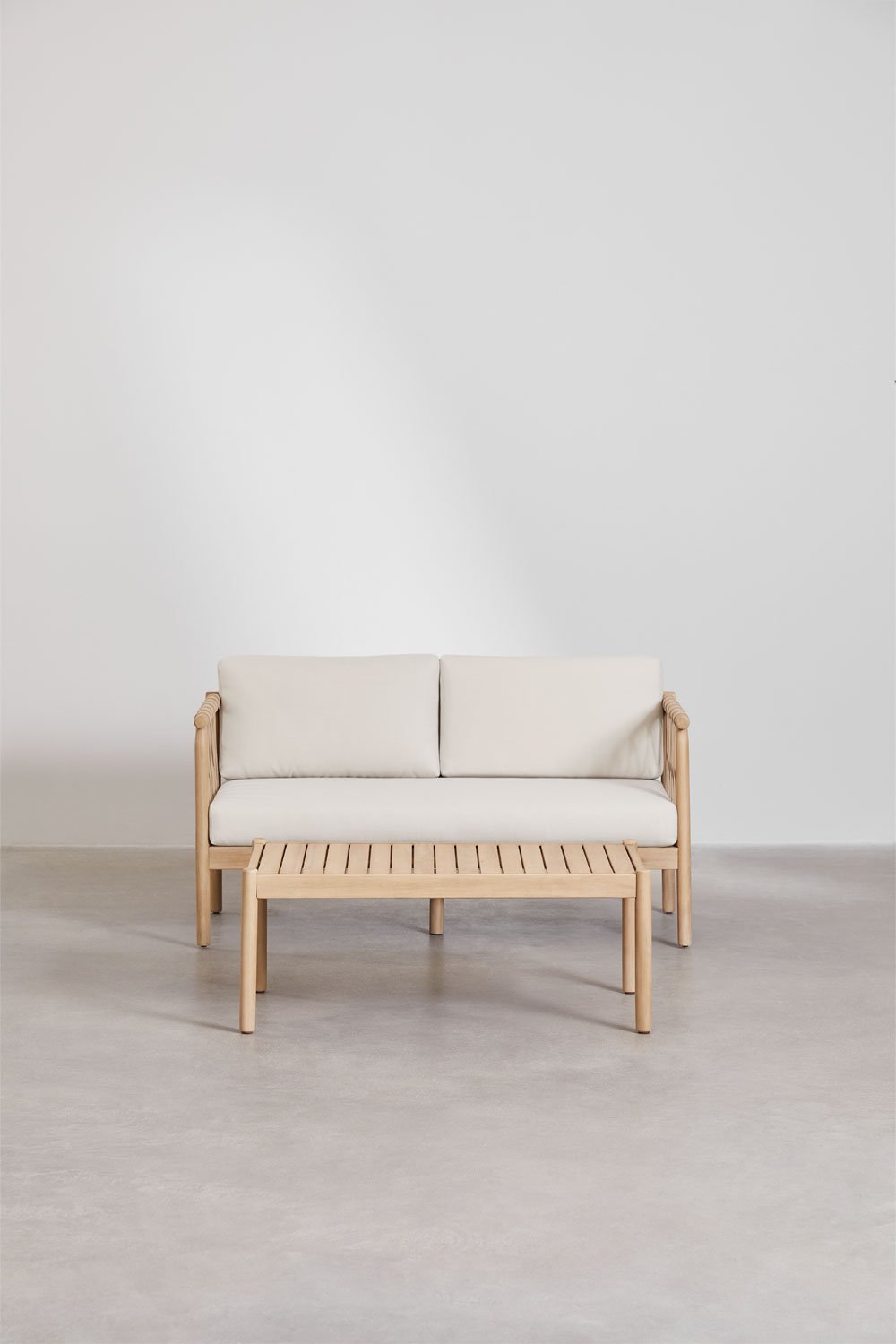 Ensemble canapé 2 places et table basse de jardin en bois d'acacia (100x60 cm) Bizerta, image de la galerie 1