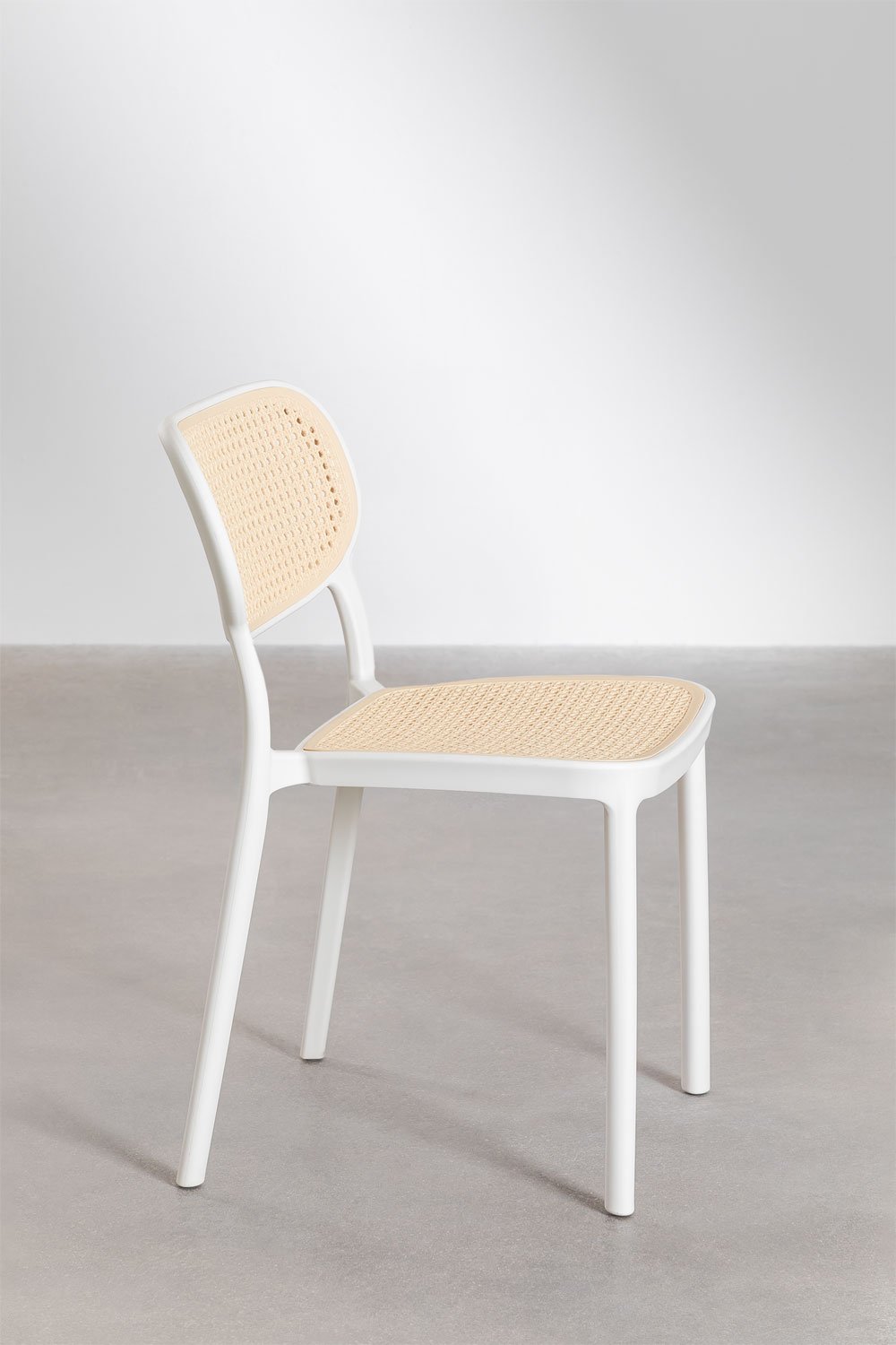 Set de table rectangulaire 180x100 cm Arnadine et 6 chaises de jardin empilables en polypropylène Omara, image de la galerie 8
