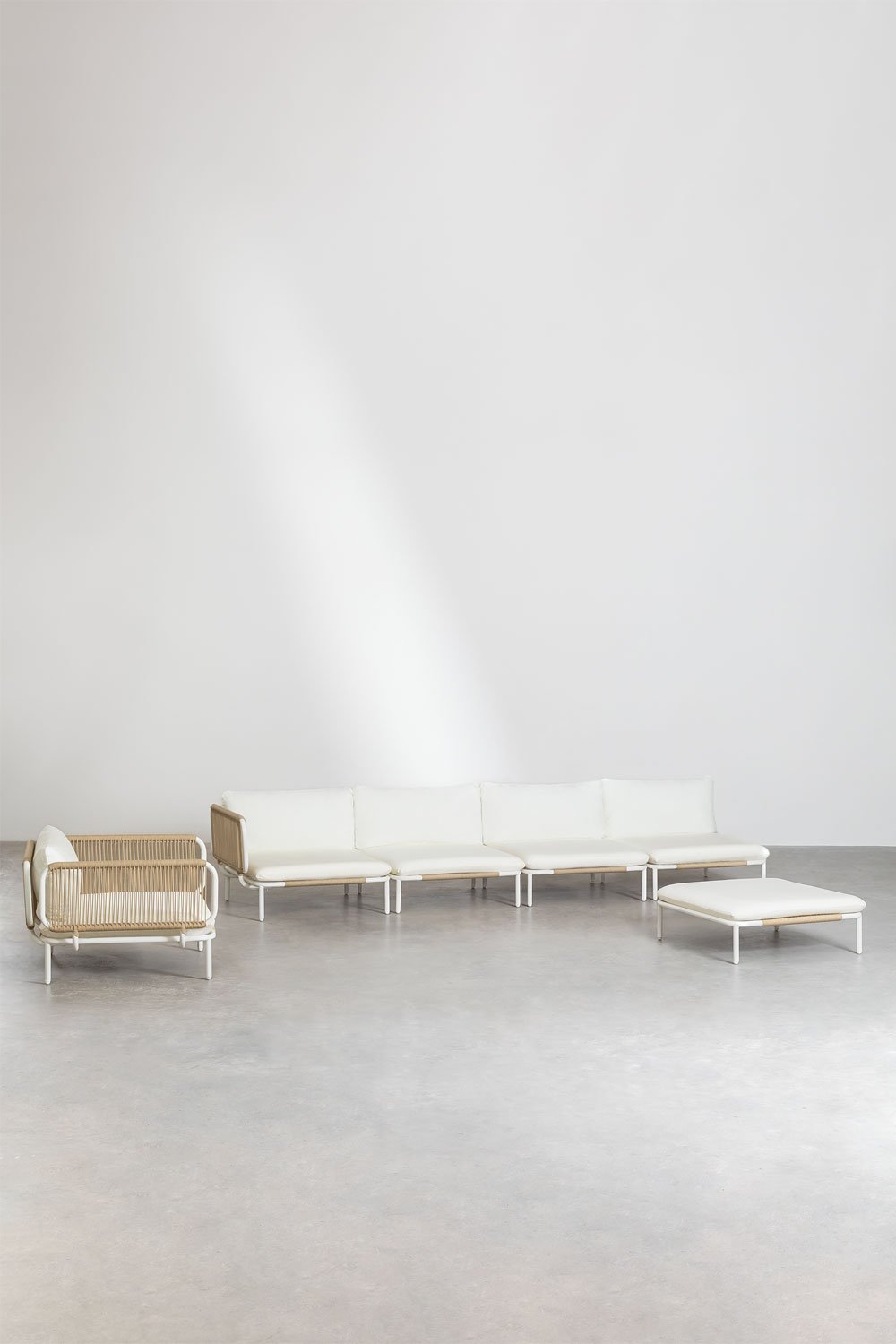 Canapé d'angle de jardin modulaire 4 pièces avec pouf et fauteuil Roubly Style, image de la galerie 1