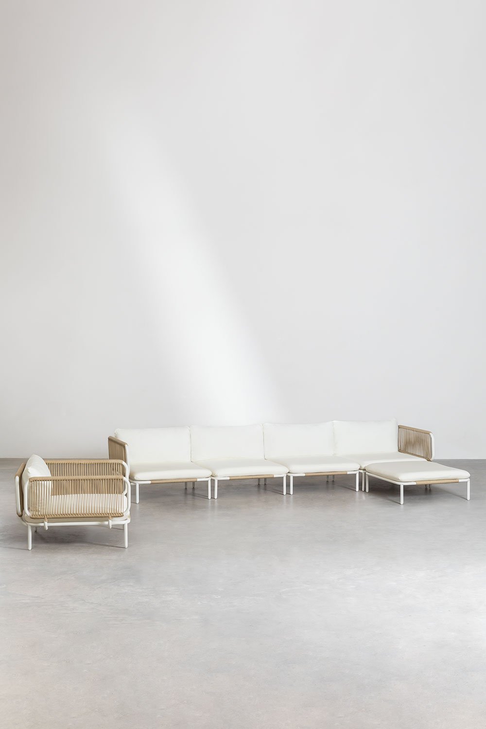 Canapé modulaire de Jardin 4 pièces avec 2 chaises d'angle, pouf et Fauteuil Roubly Style, image de la galerie 1