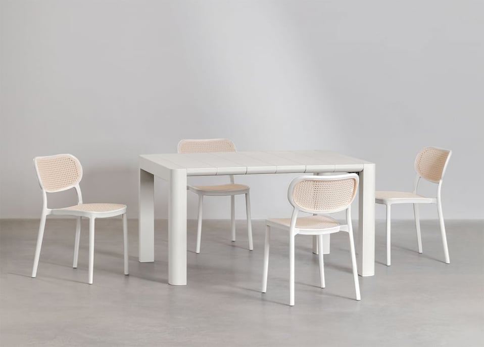 Ensemble table rectangulaire Arnadine (140x100 cm) et 4 chaises de salle à manger empilables Omara