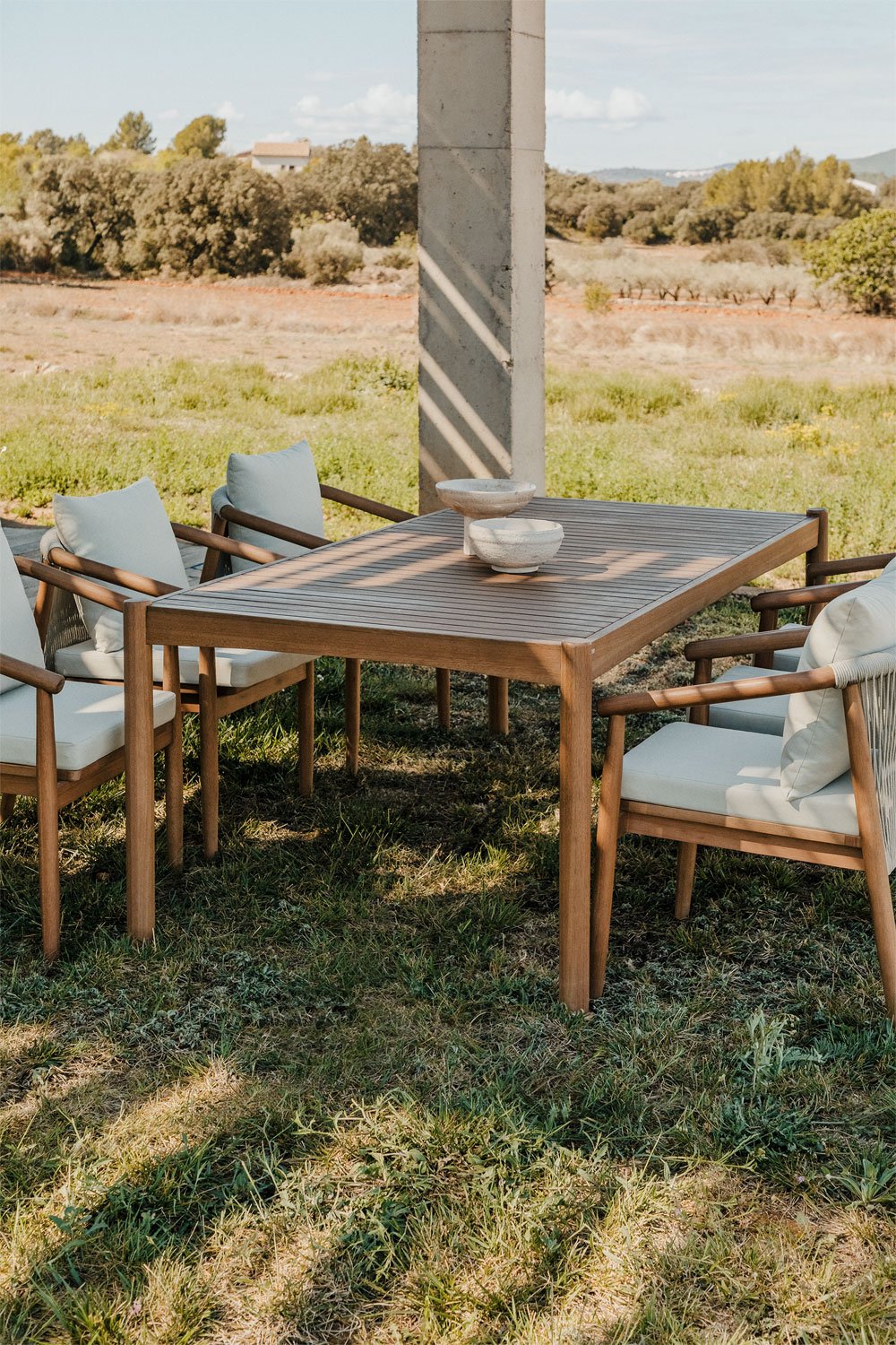 Table de jardin rectangulaire en bois d'eucalyptus (200x100 cm) Aderyn, image de la galerie 1